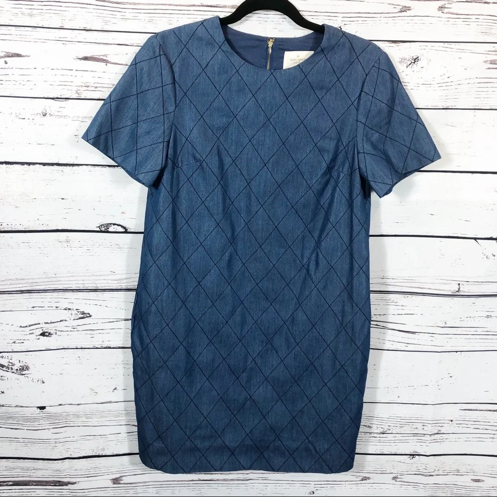 Kate Spade Quilted Chambray Shift Dress: Denim Blue - Picture 2 of 8